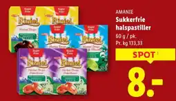 Lidl AMANIE Sukkerfrie halspastiller tilbud