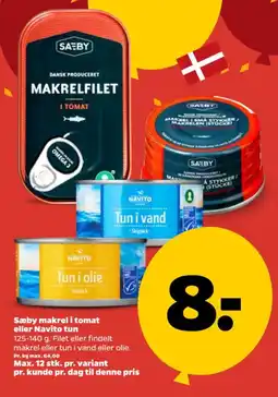 Netto Sæby makrel i tomat eller Navito tun tilbud