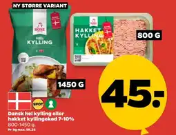 Netto Dansk hel kylling eller hakket kyllingekød 7-10% tilbud