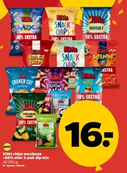 Netto KiMs chips maxipose +50% eller 3-pak dip mix tilbud
