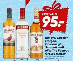 Bilka Baileys, Captain Morgan, Gordons gin, Smirnoff vodka eller The Famous Grouse whisky tilbud