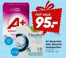 Bilka A+ Essential eller Neutral vaskepulver tilbud