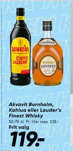 Bilka Akvavit Bornholm, Kahlua eller Lauder’s Finest Whisky tilbud