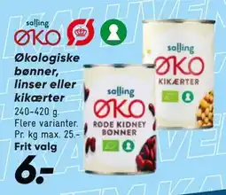 Bilka Økologiske bønner, linser eller kikærter tilbud