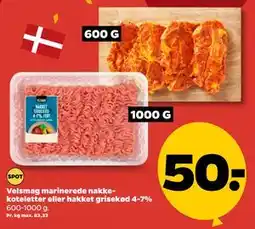 Netto Velsmag marinerede nakkekoteletter eller hakket grisekød 4-7% tilbud