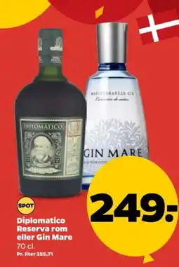 Netto Diplomatico Reserva rom eller Gin Mare Pr. liter 355,71 tilbud
