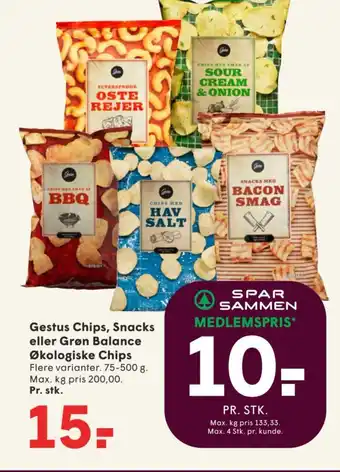 SPAR Gestus Chips, Snacks eller Grøn Balance Økologiske Chips tilbud