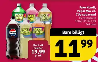 Faxe kondi, pepsi max el. 7up sodavand