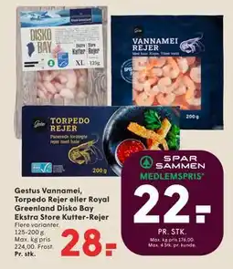 SPAR Gestus Vannamei, Torpedo Rejer eller Royal Greenland Disko Bay Ekstra Store Kutter-Rejer tilbud