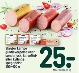 REMA 1000 Slagter Lampe guldleverpølse eller sønderjysk, kartoffel- eller kyllingespegepølse 250-400 g tilbud