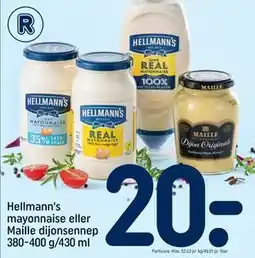 REMA 1000 Hellmann's mayonnaise eller Maille dijonsennep 380-400 g/430 ml tilbud