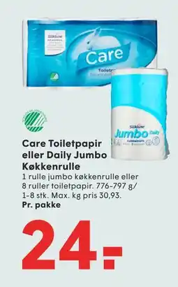 SPAR Care Toiletpapir eller Daily Jumbo Køkkenrulle tilbud