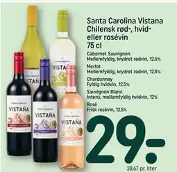 REMA 1000 Santa Carolina Vistana Chilensk rød-, hvid- eller rosévin 75 cl tilbud