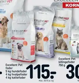 REMA 1000 Excellent Pet foder 5 kg hundefoder 4 kg hvalpefoder 4 kg kattefoder tilbud