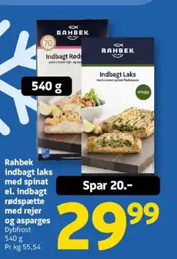 Løvbjerg Rahbek indbagt laks med spinat el. indbagt rødspætte med rejer og asparges tilbud