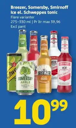 Løvbjerg Breezer, Somersby, Smirnoff Ice el. Schweppes tonic tilbud