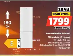 Power SENZ 180 cm køle-/fryseskab SC180W23E tilbud