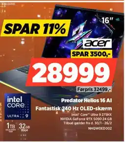 Power ACER Predator Helios 16 AI NHQWOED002 tilbud
