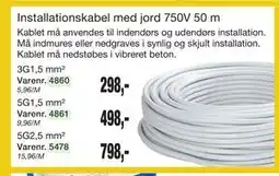 Harald Nyborg Installationskabel med jord 750V 50 m tilbud