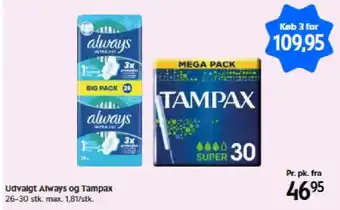 Matas Udvalgt always og tampax tilbud
