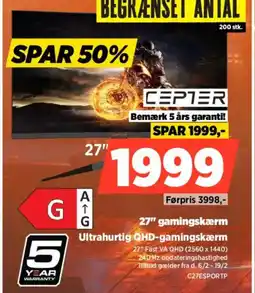 Power Cepter 27" gamingskærm ultrahurtig qhd-gamingskærm tilbud
