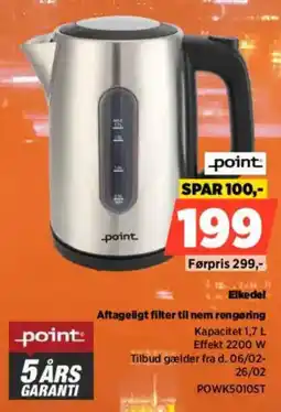 Power Point. elkedel aftageligt filter til nem rengøring tilbud