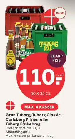 SPAR Grøn Tuborg / Tuborg Classic / Carlsberg Pilsner / Tuborg Påskebryg (kasse) tilbud