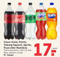 SPAR Coca‑Cola, Fanta, Sprite, Tuborg Squash, Fuze eller Ramlösa tilbud