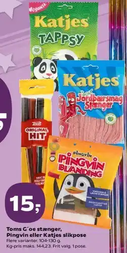 SuperBrugsen Toms G'oe stænger, Pingvin eller Katjes slikpose tilbud