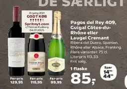 SuperBrugsen Pagos del Rey 409, Guigal Côtes-du-Rhône eller Laugel Cremant tilbud