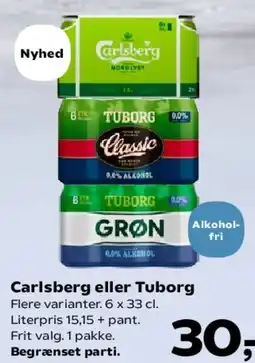 SuperBrugsen Carlsberg eller Tuborg - 6 x 33 cl tilbud