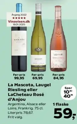 SuperBrugsen La Mascota / Laugel Riesling / LaChateau Rosé d'Anjou tilbud