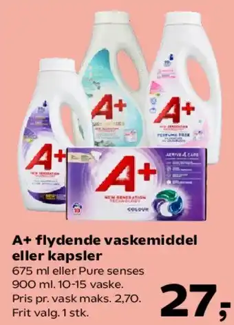 SuperBrugsen A+ flydende vaskemiddel eller kapsler tilbud