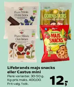 Kvickly Lifebrands majs snacks eller Castus mini tilbud