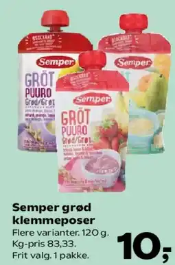 Kvickly Semper grød klemmeposer tilbud