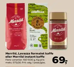 Kvickly Merrild, Lavazza formalet kaffe eller Merrild instant kaffe tilbud
