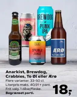 Kvickly Anarkist, Brewdog, Crabbies, To Øl eller Ærø tilbud