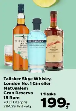 Kvickly Talisker Skye Whisky, London No.1 Gin eller Matusalem Gran Reserva 15 År Rom tilbud