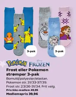 Kvickly Frost eller Pokemon strømper 3-pak tilbud