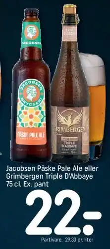 REMA 1000 Jacobsen Påske Pale Ale eller Grimbergen Triple D'Abbaye tilbud