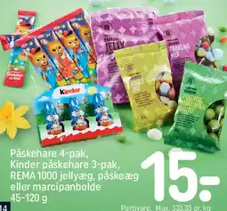 REMA 1000 Påskehare 4-pak / Kinder påskehare 3-pak / REMA1000 jellyæg tilbud