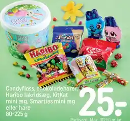 REMA 1000 Candyfloss, chokoladebarer, Haribo lakridsæg, KitKat mini æg, Smarties mini æg tilbud