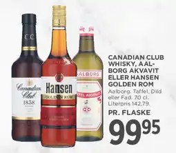 MENY Canadian Club Whisky / Aalborg Akvavit / Hansen Golden Rom tilbud