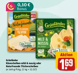 REWE DE Grünländer Käsescheiben mild & nussig oder Naturfreunde Tilsiterscheiben tilbud