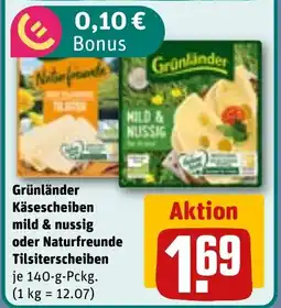 REWE DE Grünländer käsescheiben mild & nussig oder naturfreunde tilsiterscheiben tilbud