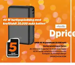 Power AM20.40 W powerbank 20 000 mAh Hurtig opladning på farten tilbud