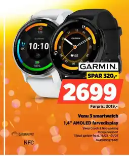 Power Garmin venu 3 smartwatch 1,4" amoled farvedisplay tilbud