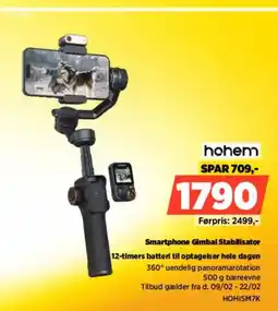 Power Hohem smartphone gimbal stabilisator 12-timers batteri til optagelser hele dagen tilbud