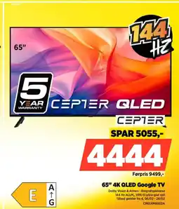 Power Cepter 65" 4k qled google tv tilbud