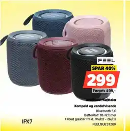 Power FEEL Bluetooth-højttaler Kompakt og vandafvisende tilbud